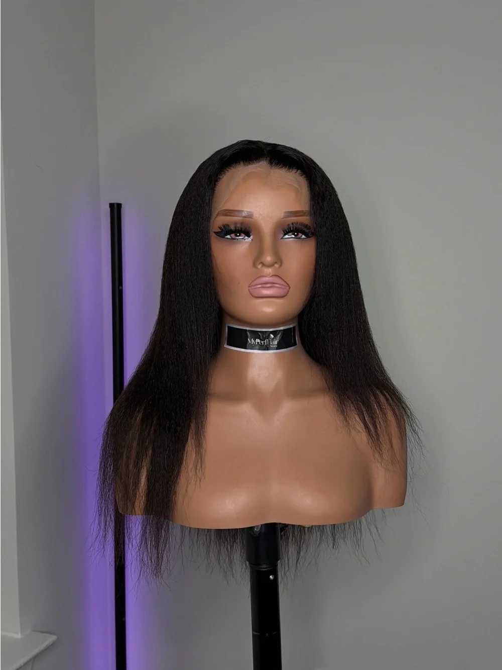 Natural Straight Human Hair Wig - Dark Brown hand made
